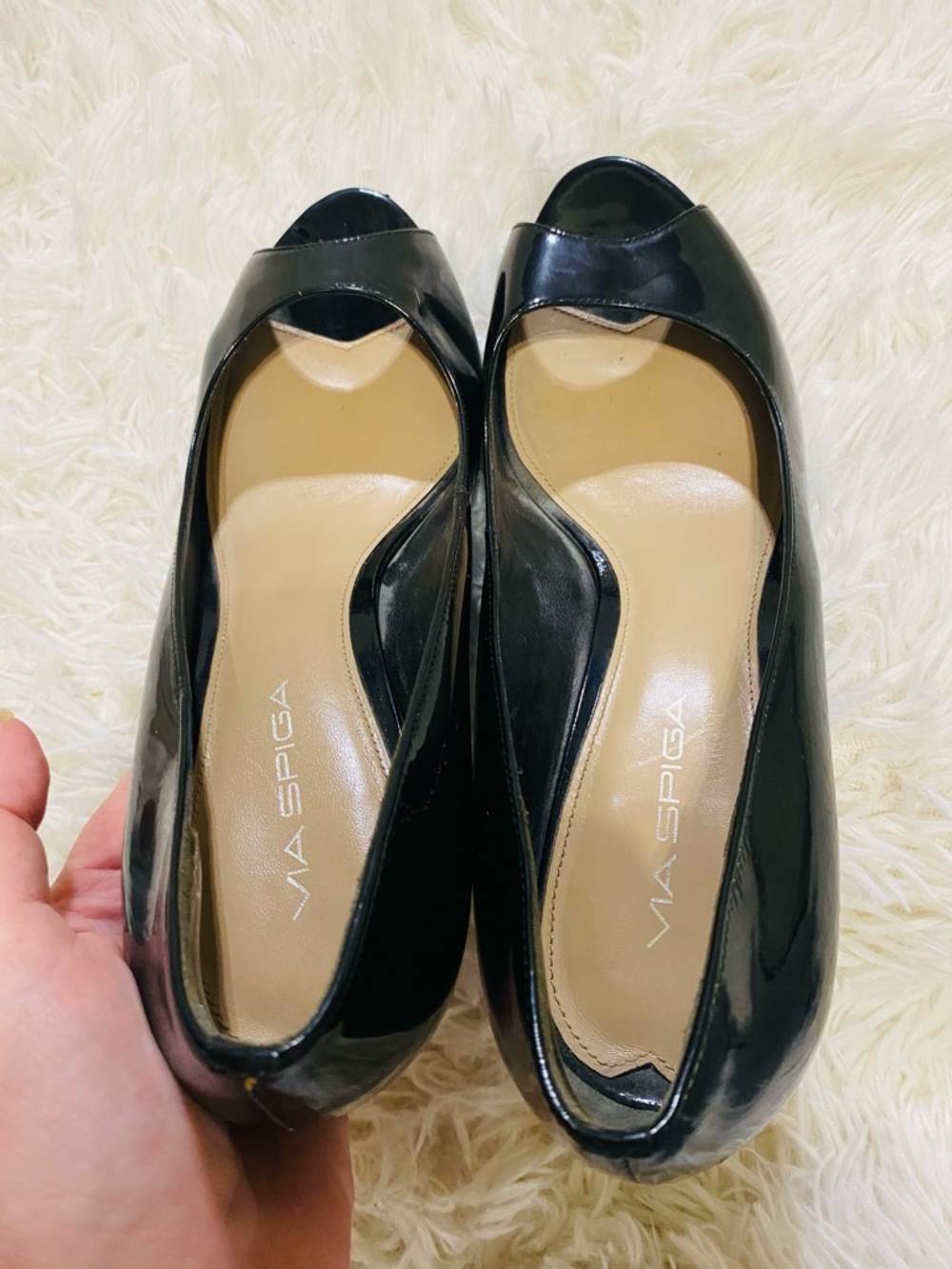 Via Spigo Black Patent Leather Peep Toe Pumps Heels 9M Italy - Picture 10 of 15